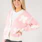 Embroidered Bow Buttoned Cardigan with Contrast Hem