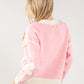 Embroidered Bow Buttoned Cardigan with Contrast Hem