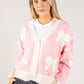 Embroidered Bow Buttoned Cardigan with Contrast Hem