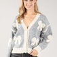 Embroidered Bow Buttoned Cardigan with Contrast Hem