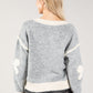 Embroidered Bow Buttoned Cardigan with Contrast Hem