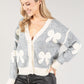 Embroidered Bow Buttoned Cardigan with Contrast Hem