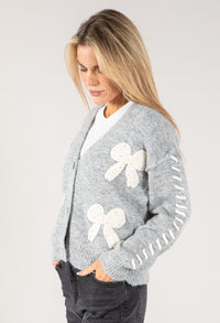 Embroidered Bow Buttoned Cardigan