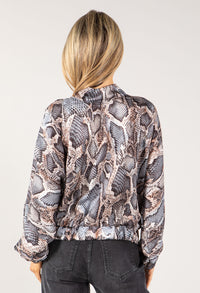 Silk Feel Snake Print Bomber Jacket