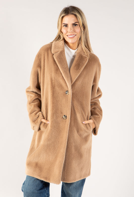 Faux Fur Single Breasted Coat