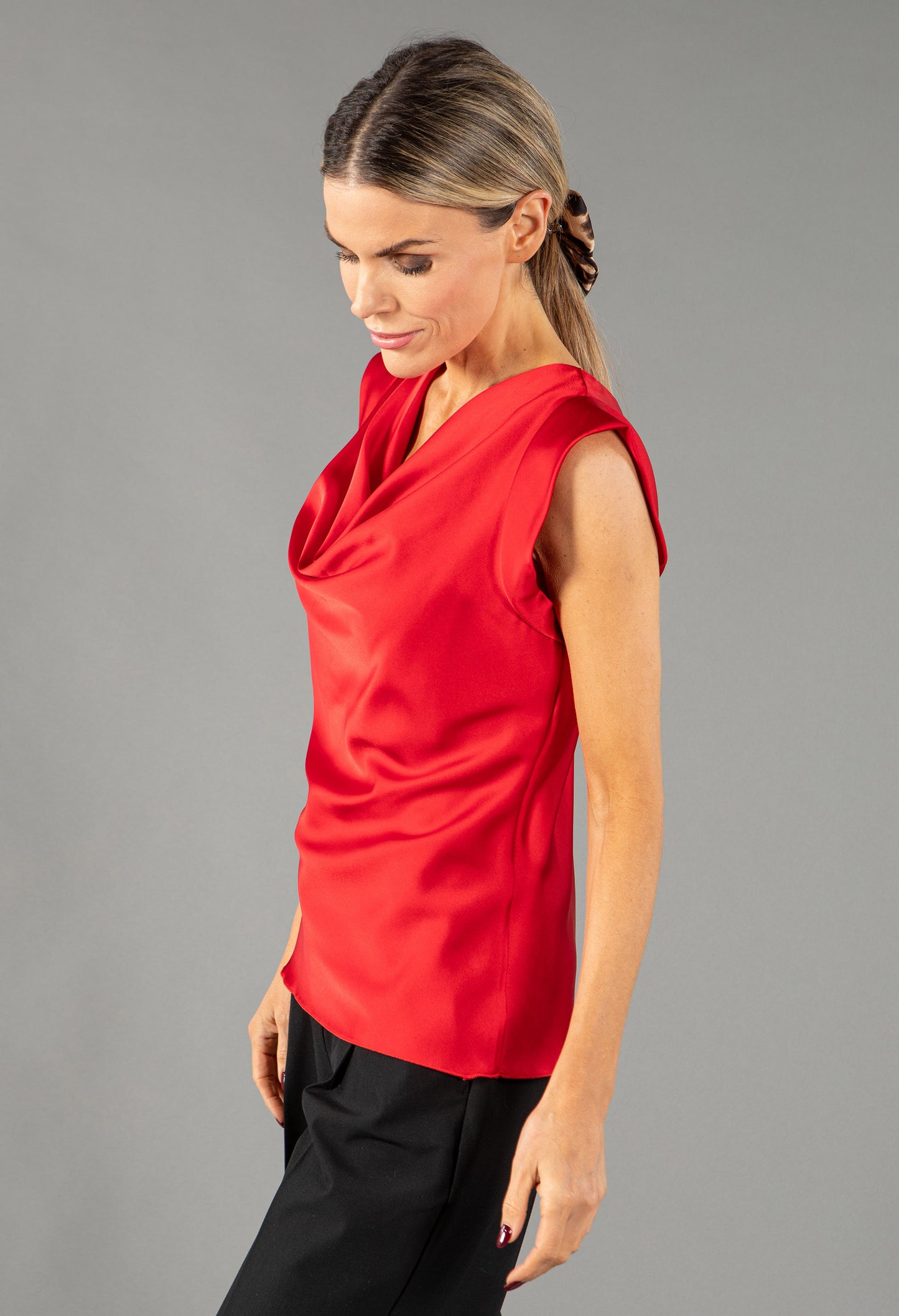 Cowl Neck Sleeveless Satin Top