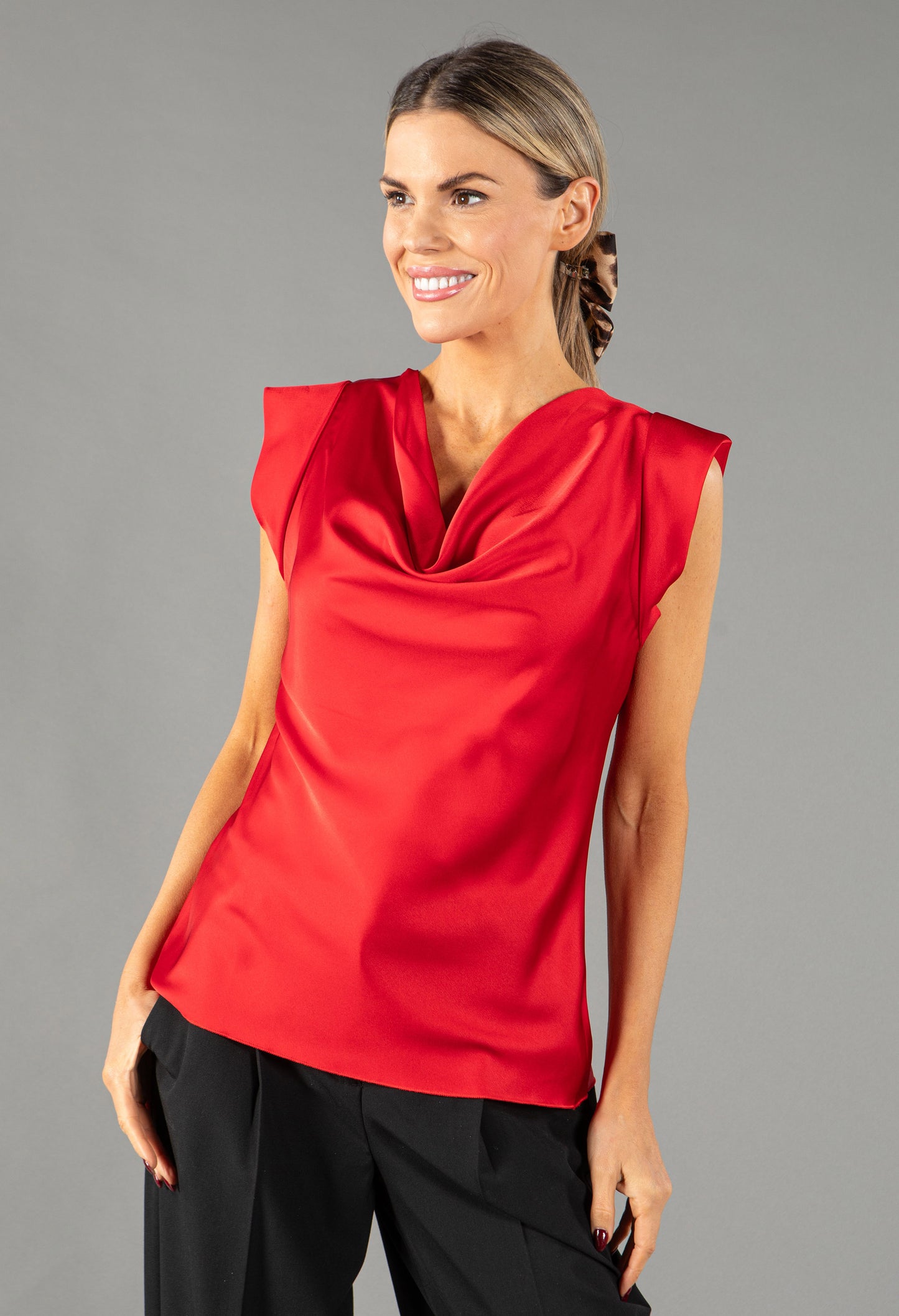 Cowl Neck Sleeveless Satin Top