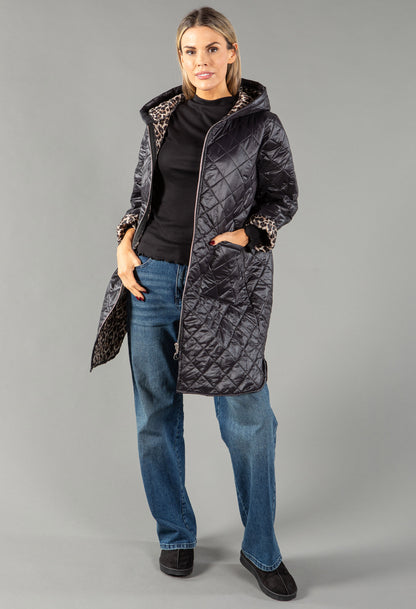 Quilted Coat with Leopard Lining