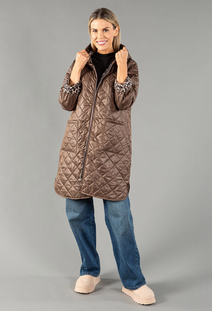 Quilted Coat with Leopard Lining