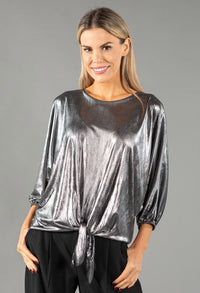 Knot Detail Shine Top with Necklace