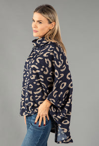 Leopard Batwing Sleeve Roll Neck Jumper