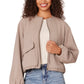 Long Sleeve Zip Front Cropped Bomber Jacket with Dual Entry Pockets