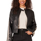 Long Sleeve Zip Front High Round Neck Biker Jacket with Welt Pockets