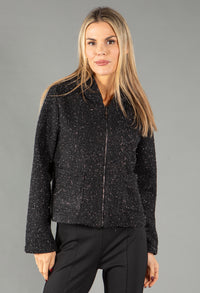 Foiling Detail Zip Up Boucle Jacket