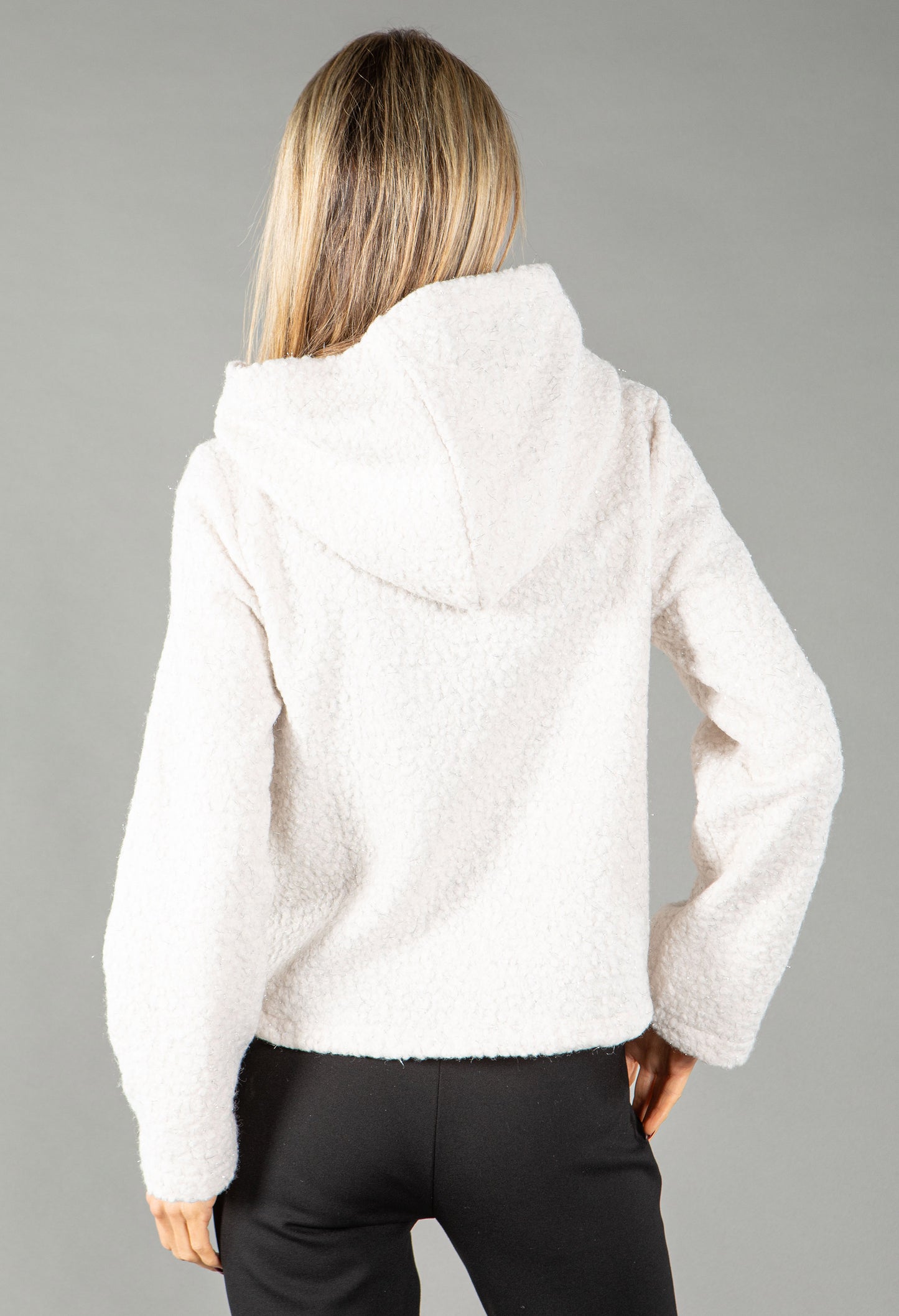 Foiling Detail Zip Up Boucle Jacket