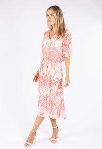 Leaf Print Plisse Pop Over Dress