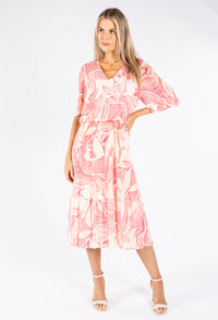 Leaf Print Plisse Pop Over Dress