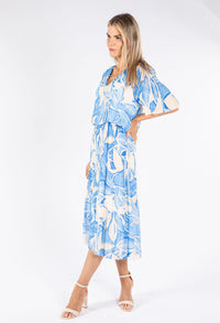 Leaf Print Plisse Pop Over Dress