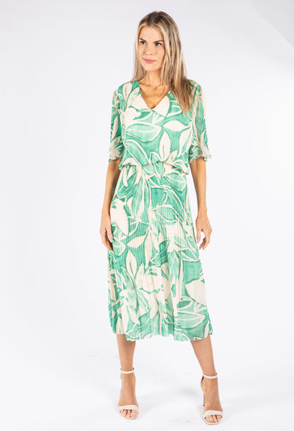 Leaf Print Plisse Pop Over Dress