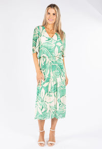 Leaf Print Plisse Pop Over Dress