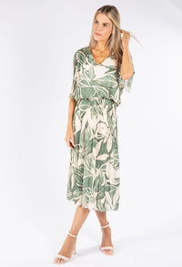 Leaf Print Plisse Pop Over Dress