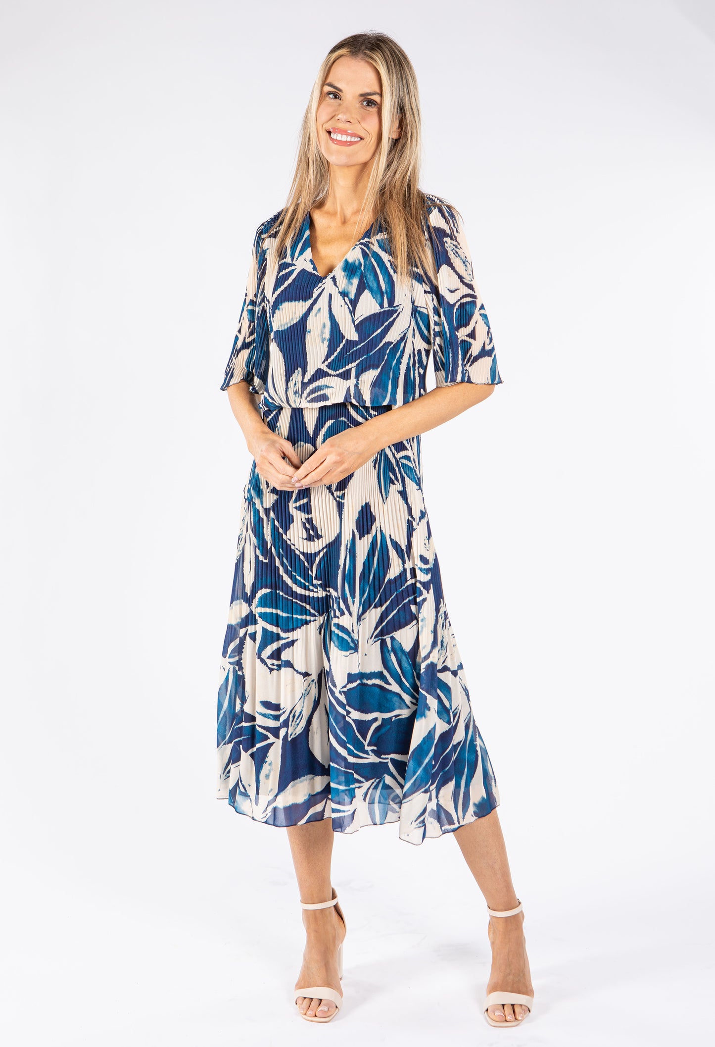 Leaf Print Plisse Pop Over Dress