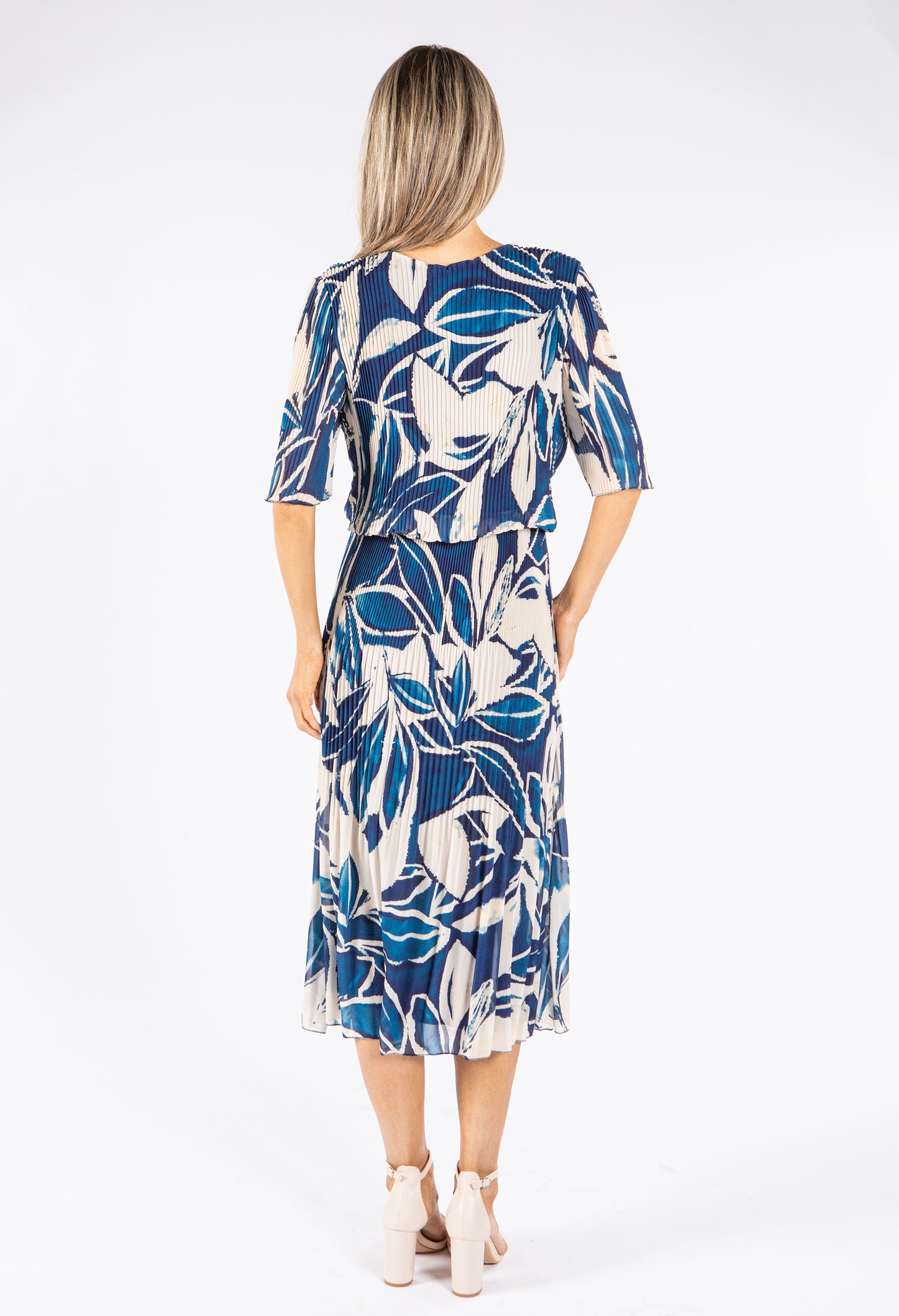 Leaf Print Plisse Pop Over Dress