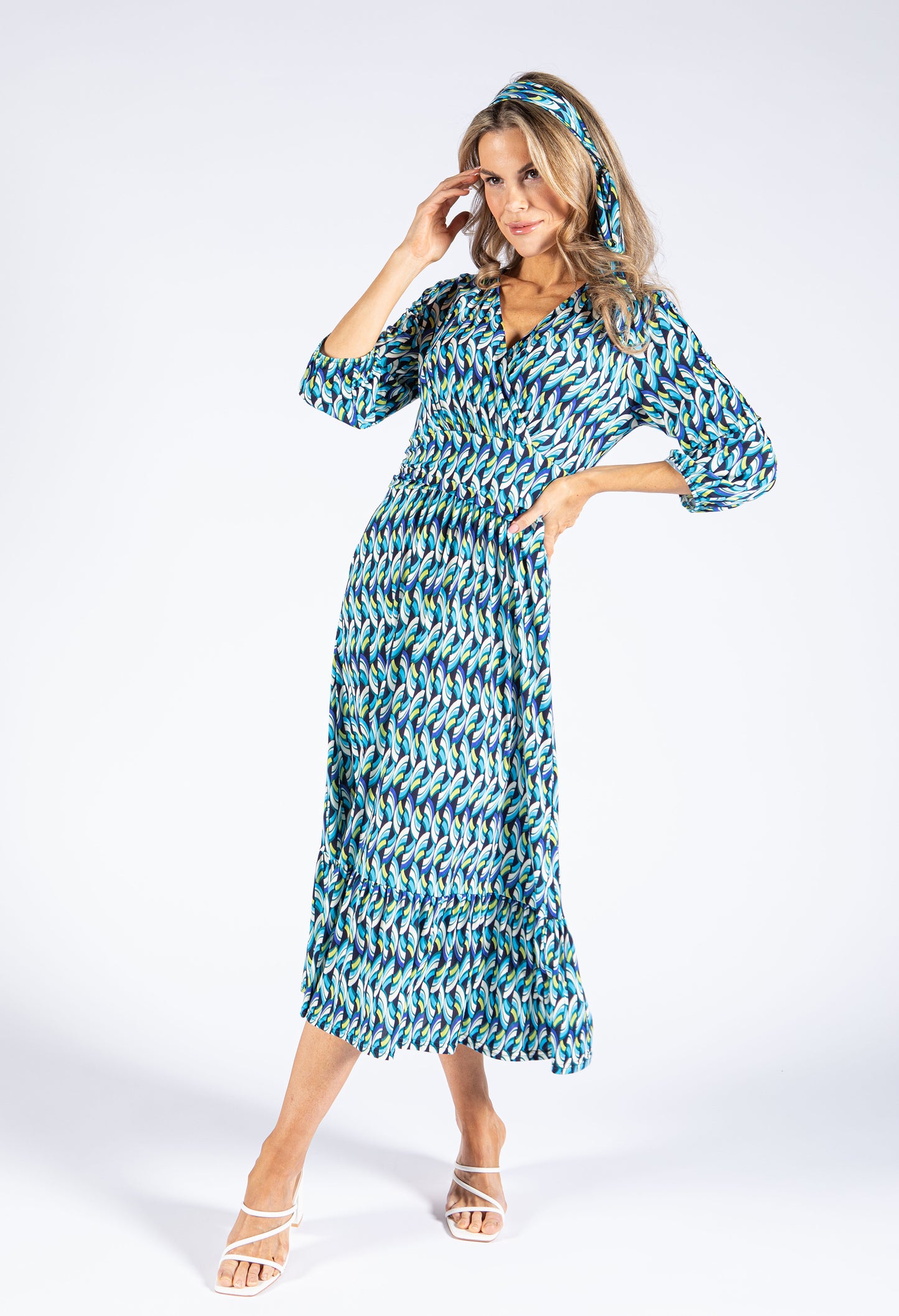 Abstract Print Belted Dress