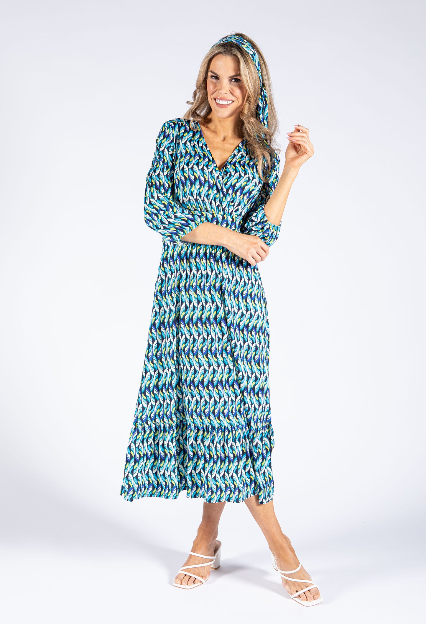 Abstract Print Belted Dress