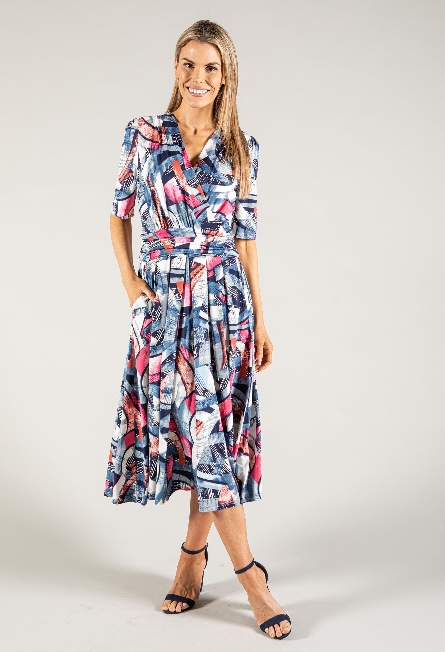 Mixed Print Wrap Bodice Dress