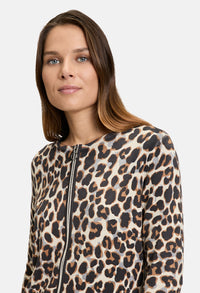 Leo Print Knitted Zip Up Cardigan