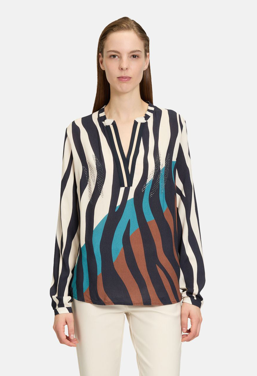 Animal Print V Neckline Blouse