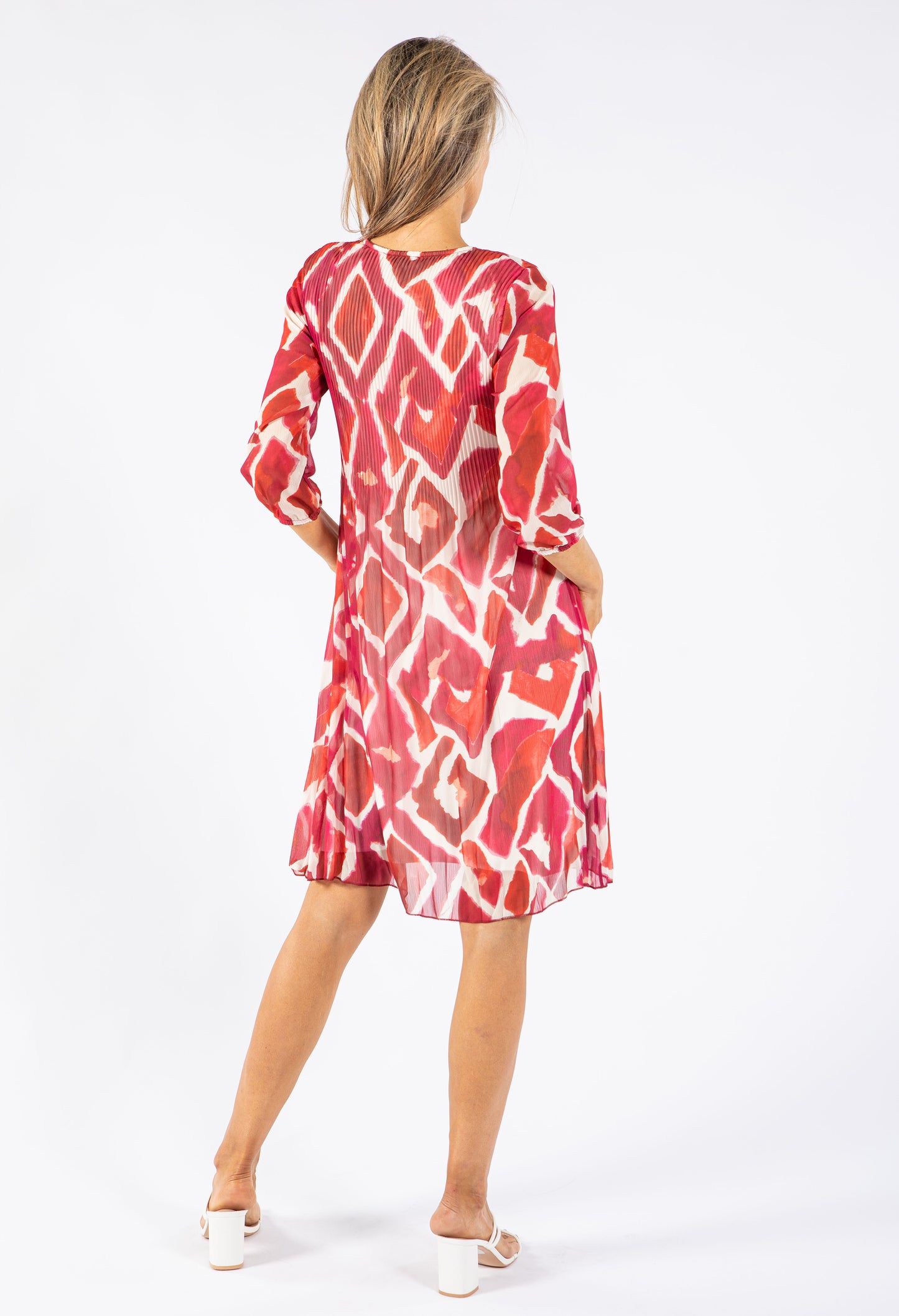 Plisse Bodice Printed Dress