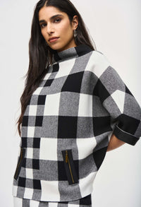 High Neck Check Oversized Top