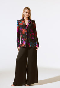 Silky Knit Floral Print Straight Blazer