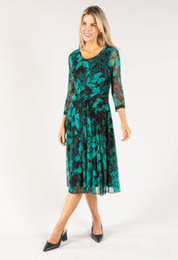 Leaf Print Mesh Tie Front Dress