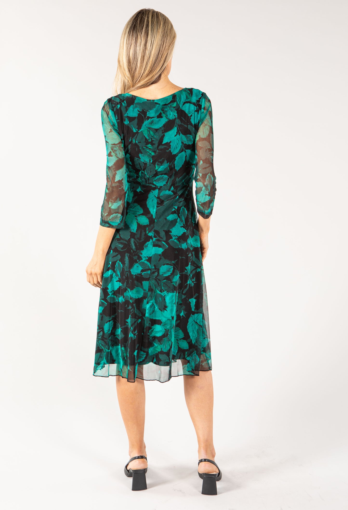 Leaf Print Mesh Tie Front Dress