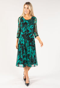 Leaf Print Mesh Tie Front Dress