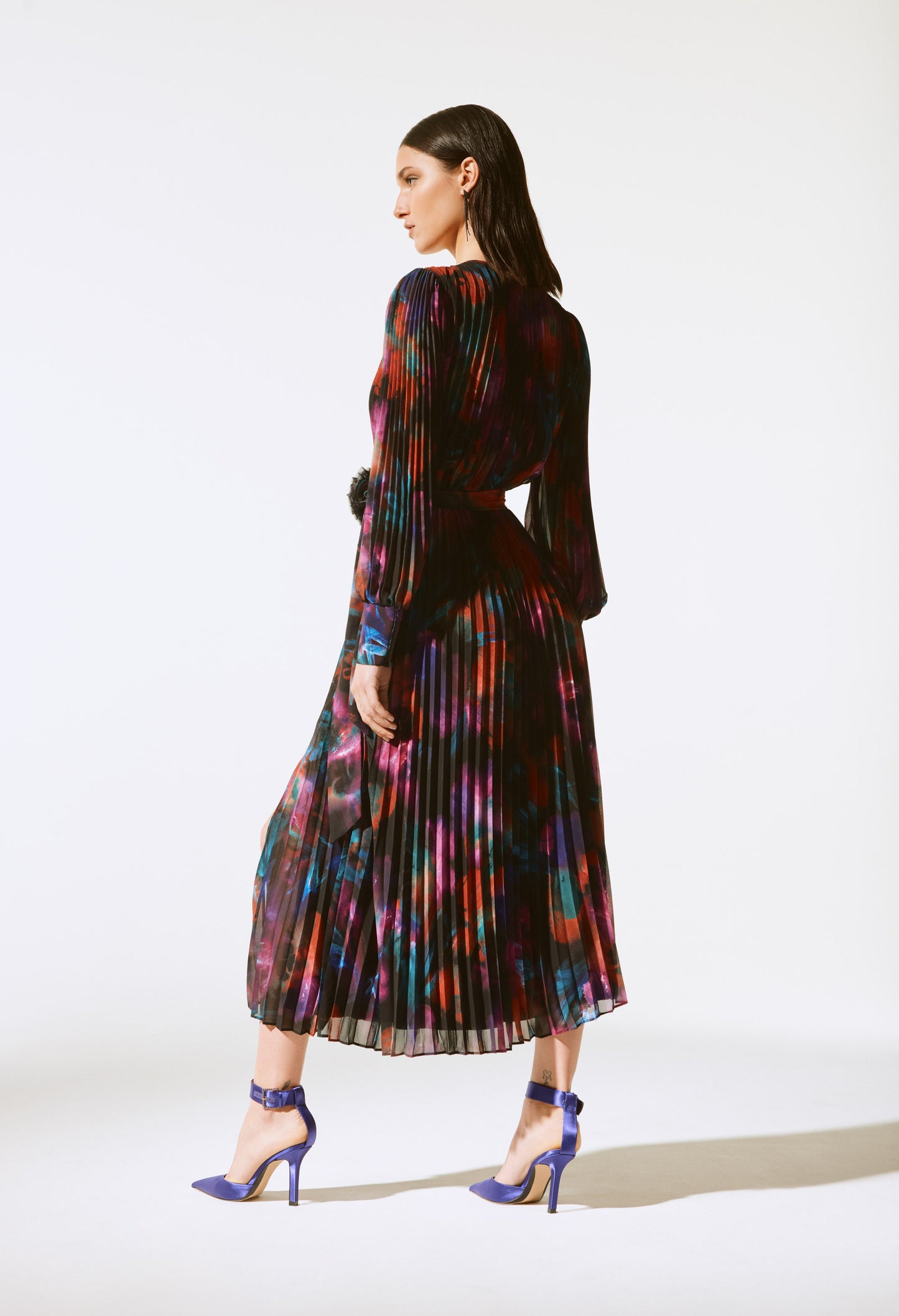 Pleated Wrap Midi Dress