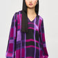 Satin Abstract Plaid Print Top