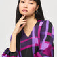 Satin Abstract Plaid Print Top