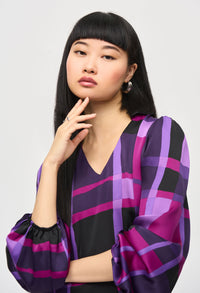 Satin Abstract Plaid Print Top