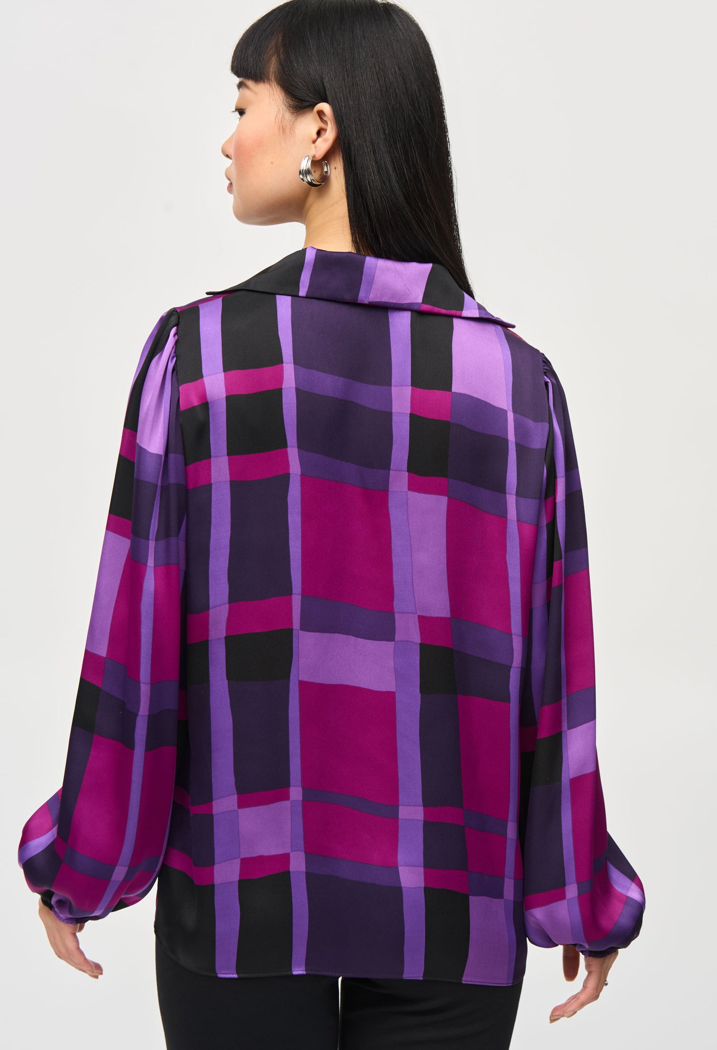 Satin Abstract Plaid Print Top