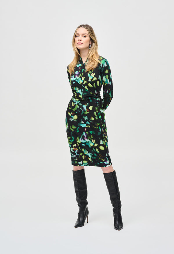 Silky Knit Abstract Print Wrap Dress