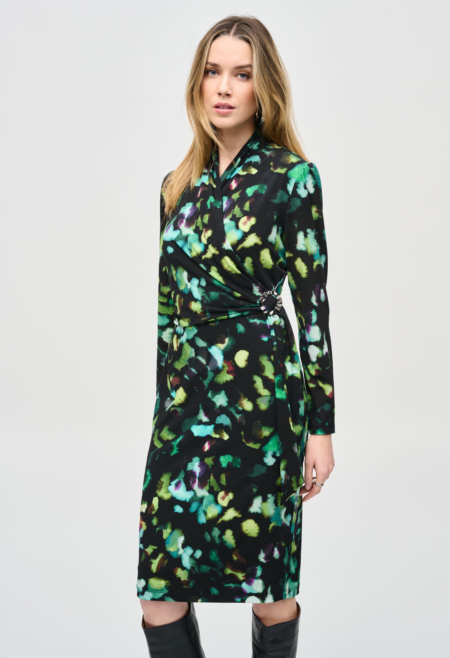 Silky Knit Abstract Print Wrap Dress