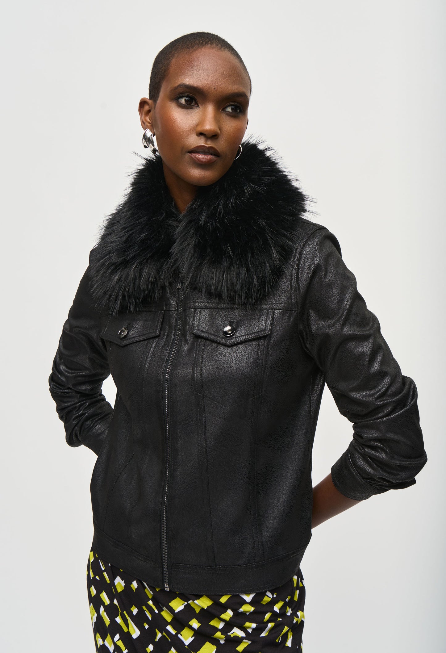 Faux Fur Collar Suede Jacket