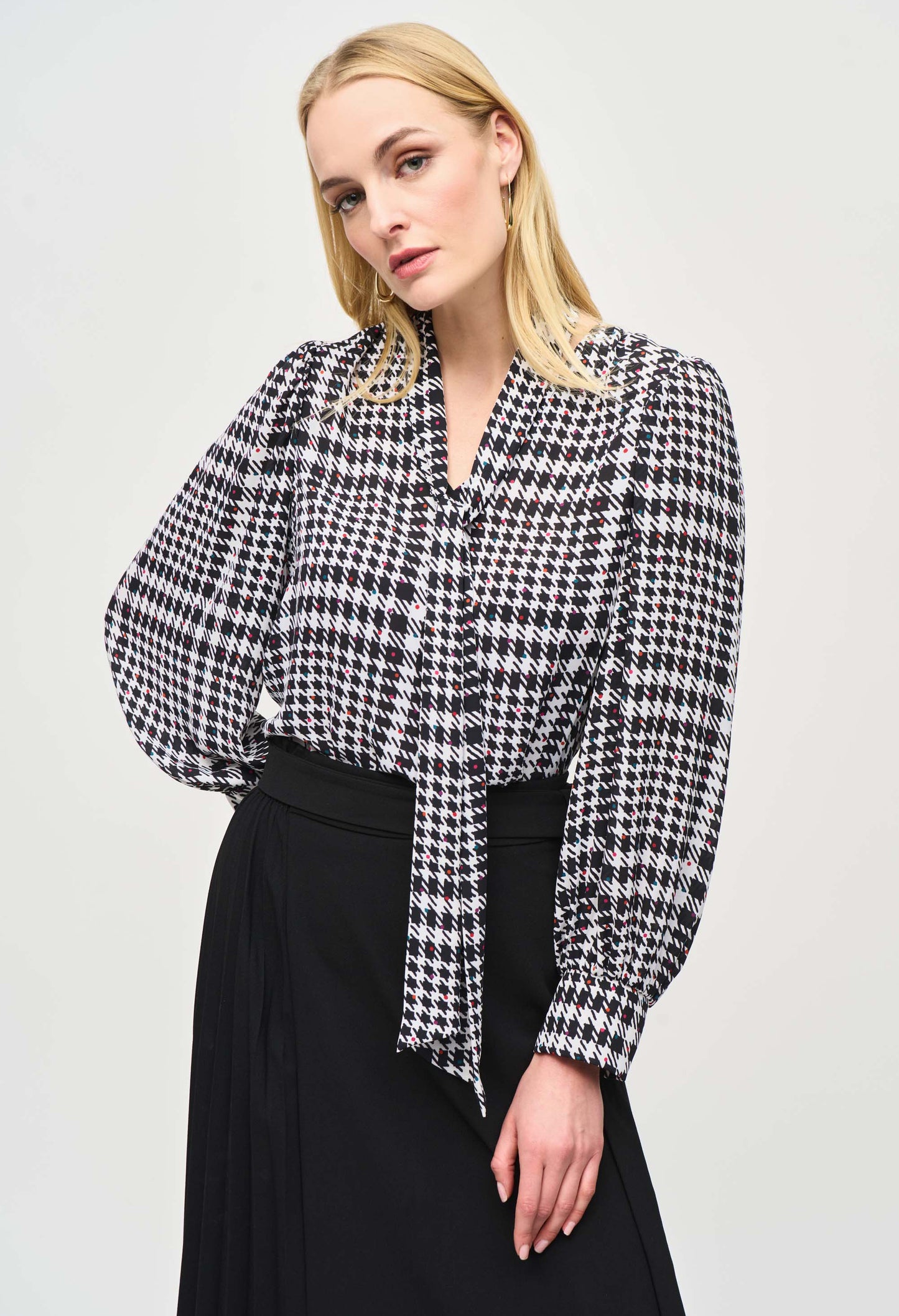 Georgette Plaid Puff Sleeve Top