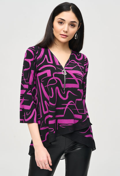 Silky Knit Abstract Print Flared Top