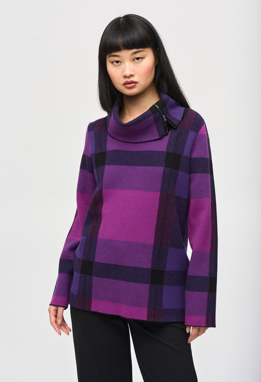 Casual Tartan Cowl Neck Top