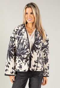 Botanical Tie Front Quilted Jacket